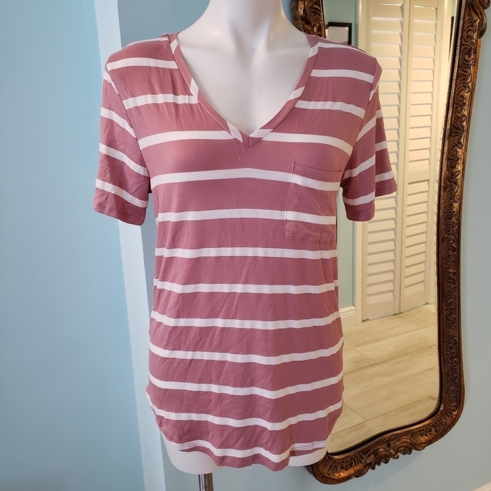 High Low Rose and White Striped Top
